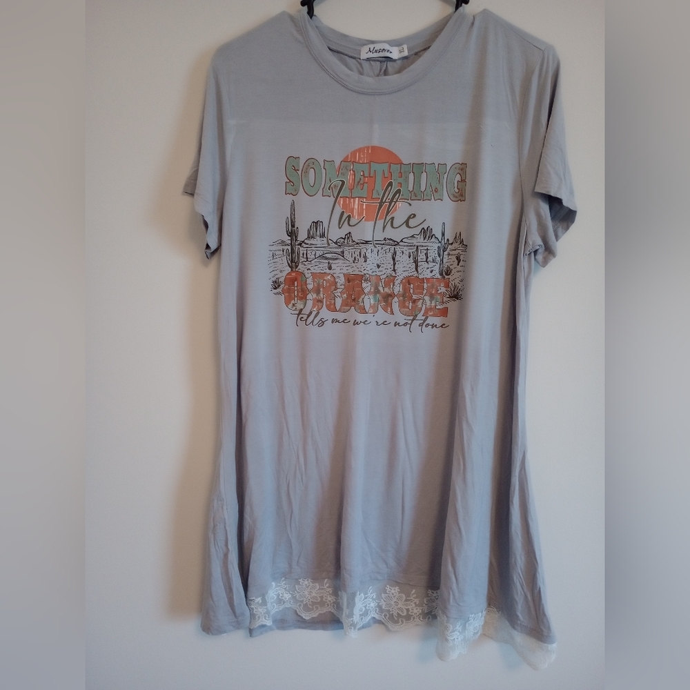 Musever Women's Size XL Gray Custom Design Lace Trim Top